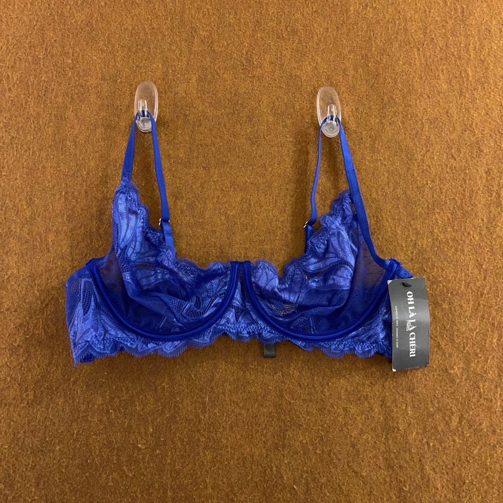 Oh La La Cheri Womens Large Cobalt Blue Lace Unlined Underwire Bra 40-12123 NWT